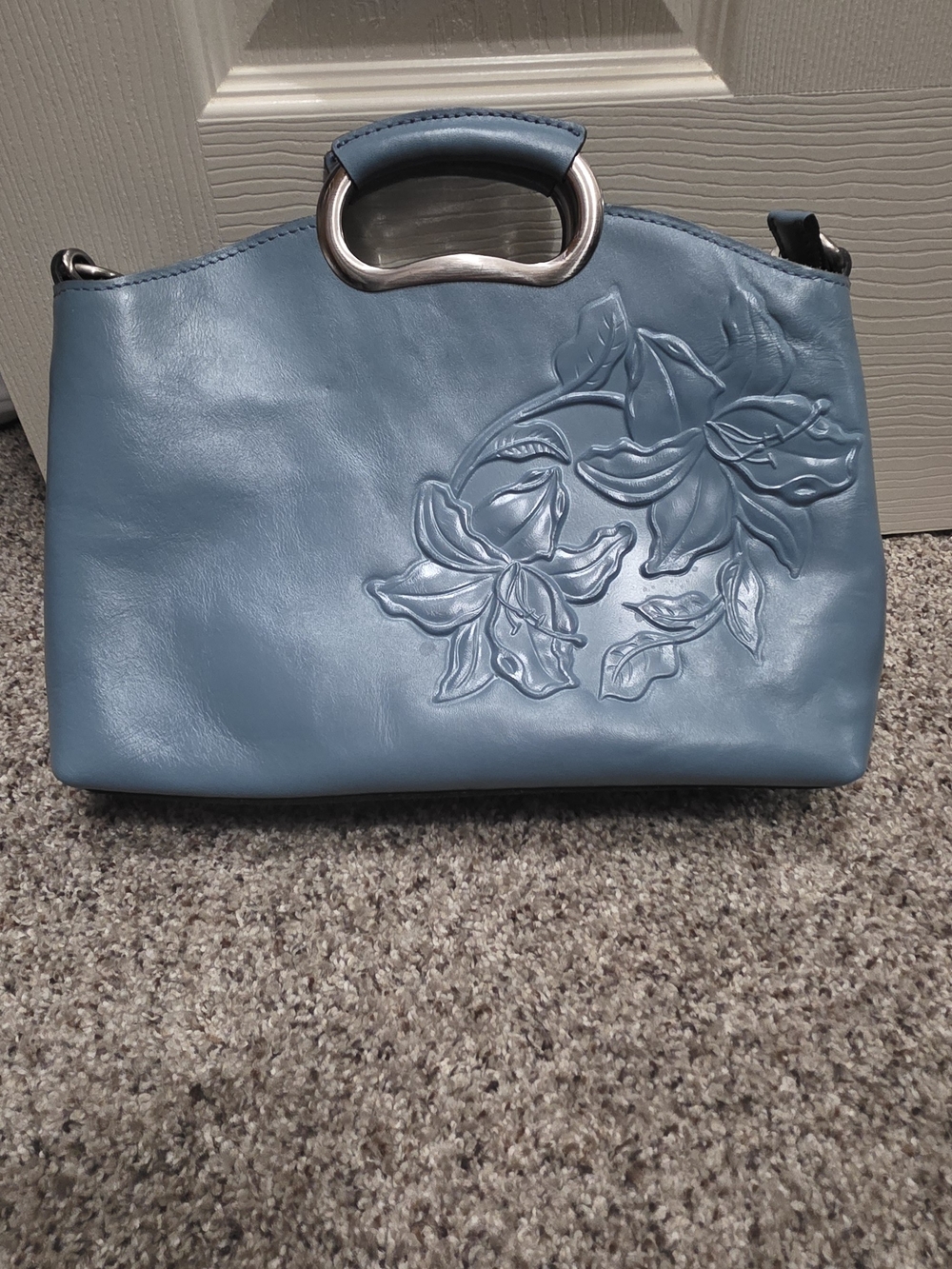 Patricia Nash Sky Blue Floral Embossed Satchel